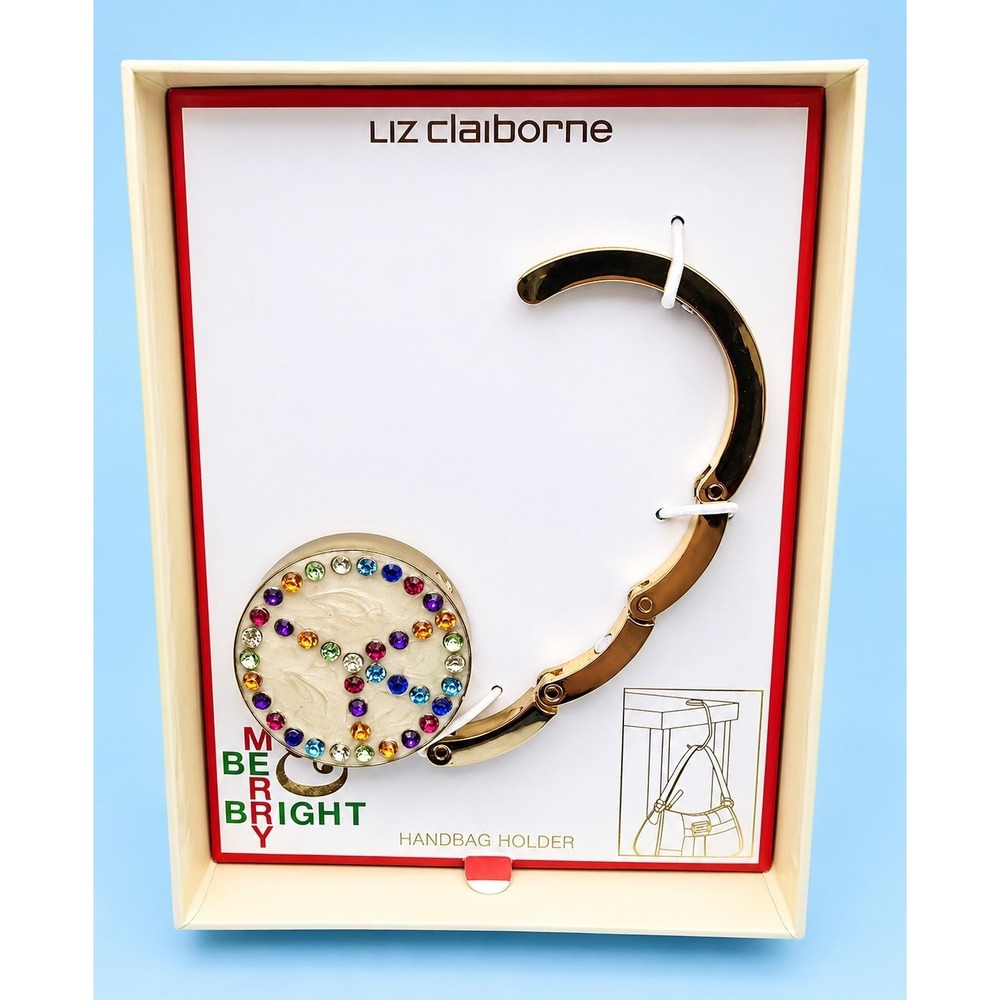 Liz Claiborne Merry & Be Bright Rhinestone Peace Sign Handbag Holder -3410